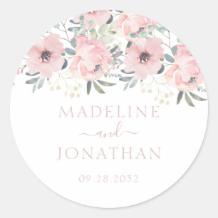 Sticker Rond Élégant floral Dusty Blush Pink Geometry Mariage