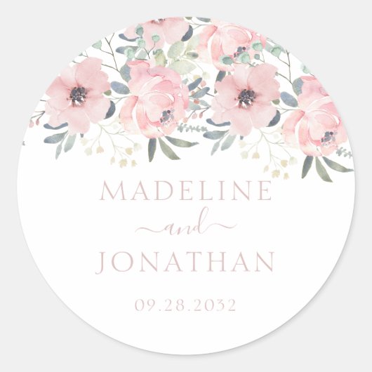 Sticker Rond Élégant floral Dusty Blush Pink Geometry Mariage (Devant)