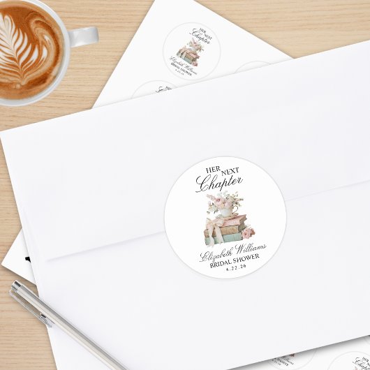 Sticker Rond Elegant Floral Her Next Chapter Bridal Shower