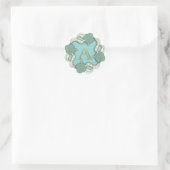 Sticker Rond Élégant Floral Turquoise or lettre A (Sac)