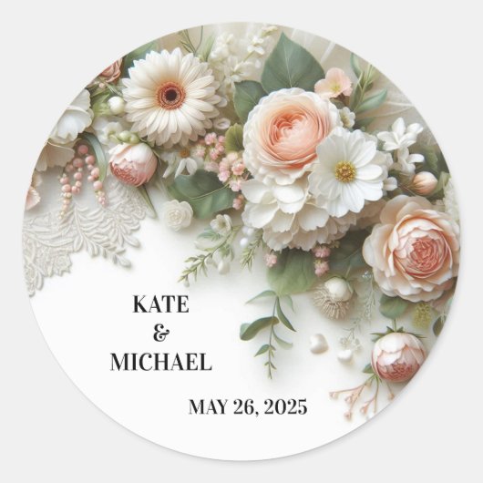 Sticker Rond Elegant Floral Wedding (Devant)