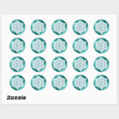 Sticker Rond Élégant Fluffy Snowflake Turquoise Green Faux Épar (Feuille)
