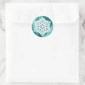 Sticker Rond Élégant Fluffy Snowflake Turquoise Green Faux Épar (Sac)