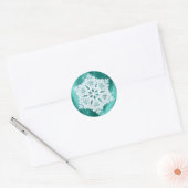 Sticker Rond Élégant Fluffy Snowflake Turquoise Green Faux Épar (Enveloppe)