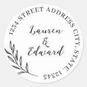 Sticker Rond Elegant Foliage Mariage Adresse (Devant)