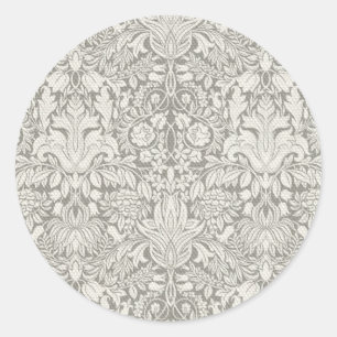 Sticker Rond élégant formel brocart en dentelle de damas blanc