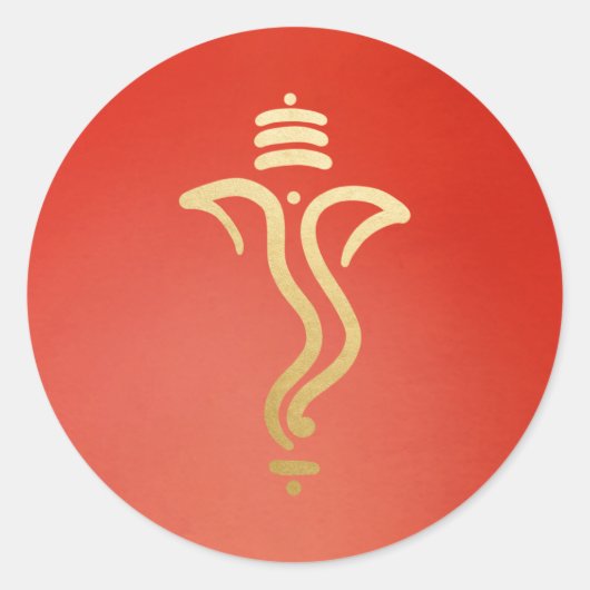 Sticker Rond Elégant Ganesh or / Dieu indien Rouge (Devant)