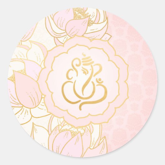Sticker Rond Élégant Ganesh or rose/ Dieu indien (Devant)