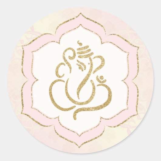 Sticker Rond Élégant Ganesh or rose / Dieu indien Classic Round (Devant)