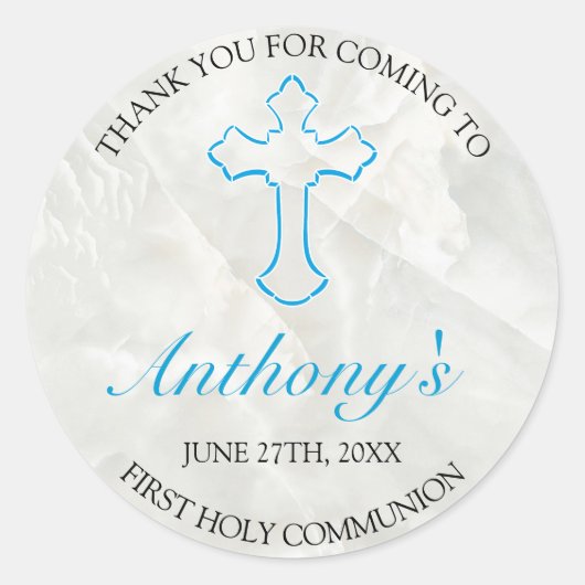Sticker Rond Elégant Garçons de marbre Première Communion Saint (Devant)