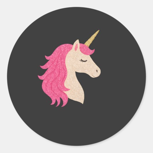 Sticker Rond Elegant Glitter Unicorn with Sparkle Style (Devant)
