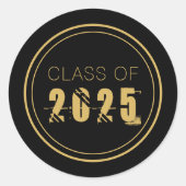Sticker Rond Elégant Gold Black Classe de 2025 Graduation (Devant)