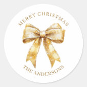 Sticker Rond Elegant Gold Bow Personalized Christmas (Devant)