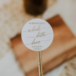 Sticker Rond Elégant Gold Calligraphy Lottery Ticket Favoriser<br><div class="desc">Ces élégants stickers de billet de loterie or calligraphie sont parfaits pour un mariage simple. Le design neutre est orné d'un autocollant minimaliste décoré avec une typographie romantique et fantaisiste de feuille d'or. Personnalisez le étiquette avec les noms de la mariée et du marié. Remarque : Ce design ne comporte...</div>