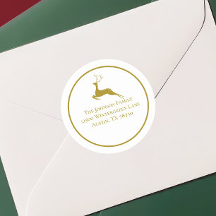 Sticker Rond Elegant Gold Christmas Reindeer Adresse de retour