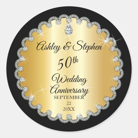 Sticker Rond Elegant Gold Diamonds 50th Wedding Anniversary (Devant)