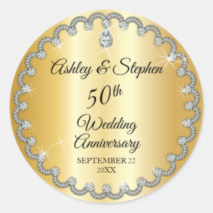 Sticker Rond Elegant Gold Diamonds 50th Wedding Anniversary