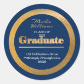 Sticker Rond Elegant Gold Graduate Dark Blue Adresse de retour (Devant)