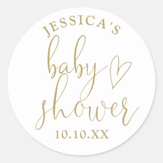 Sticker Rond Elégant Gold Heart Script Baby shower Favoriser (Devant)