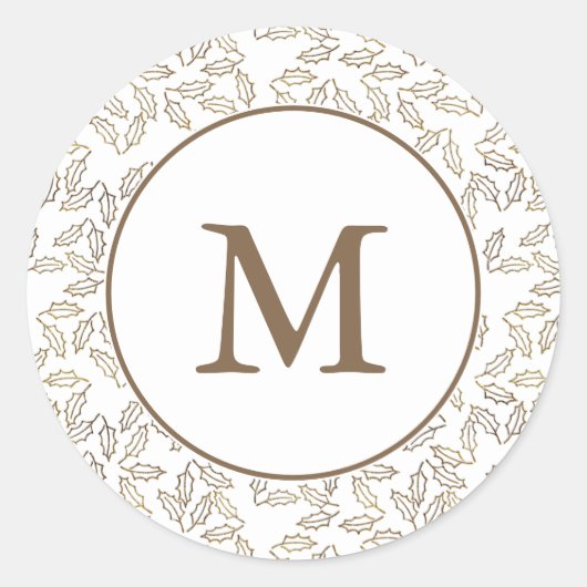 Sticker Rond Élégant Gold Holly Monogram Holiday (Devant)