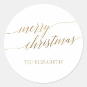 Sticker Rond Elegant Gold Joyeux Noël Nom cadeau (Devant)