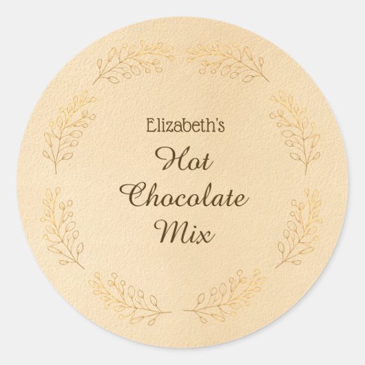 Sticker Rond Elegant Gold Leaves Brown Christmas Hot Cocoa Mix (Devant)