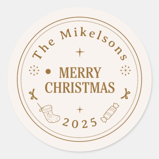 Sticker Rond Élégant Gold Line Art Noël (Devant)