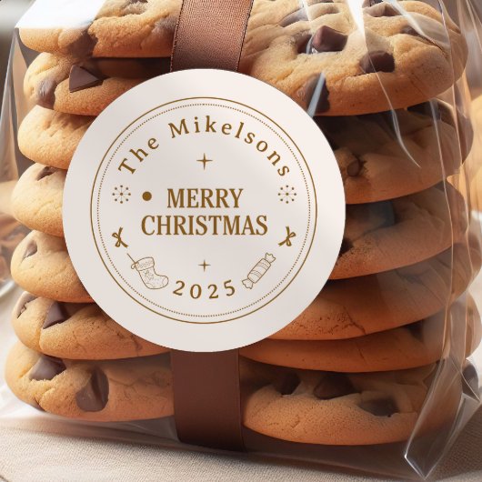 Sticker Rond Élégant Gold Line Art Noël