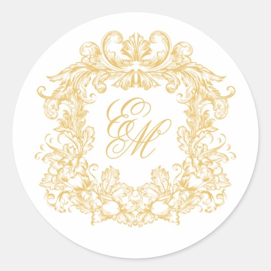 Sticker Rond Elegant Gold Monogram Crest Vintage Wedding (Devant)