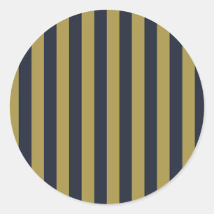 Sticker Rond Elégant Gold & Navy Blue Vertical Stripes