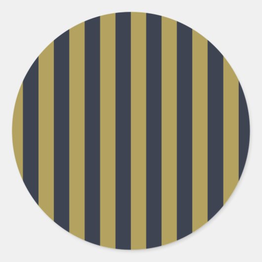 Sticker Rond Elégant Gold & Navy Blue Vertical Stripes (Devant)