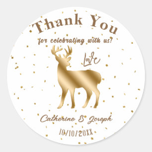 Sticker Rond Elégant Gold & Parties scintillant Deer Merci Mari