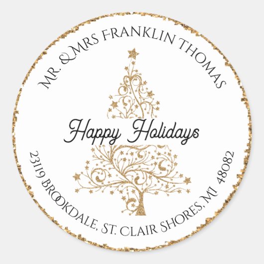 Sticker Rond Elegant Gold Parties scintillant Holiday Adresse d (Devant)