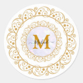 Sticker Rond Elegant Gold Parties scintillant Initial & Nom (Devant)