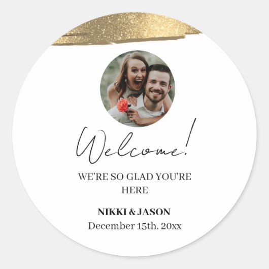 Sticker Rond Elegant Gold Parties scintillant Line Custom Welco (Devant)