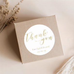 Sticker Rond Elégant Gold Script Wedding Favor Merci