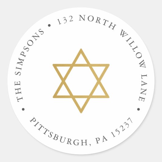 Sticker Rond Elegant Gold Star of David Return Address (Devant)