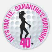 Sticker Rond Elégant Golfeur de dame rose (Devant)