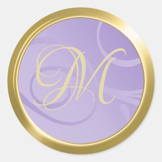 Sticker Rond Élégant Gradient Fissures Monogram Lavender Purple (Devant)