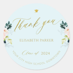 Sticker Rond Elegant graduate gold script graduation thank you