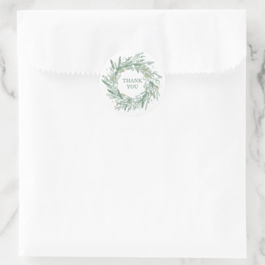 Sticker Rond Elegant Green Botanical Wreath Wedding (Sac)