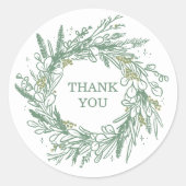 Sticker Rond Elegant Green Botanical Wreath Wedding (Devant)