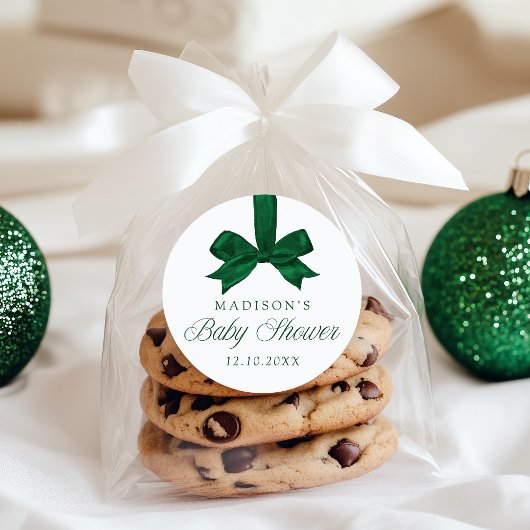 Sticker Rond Elegant Green Bow Christmas Baby Shower