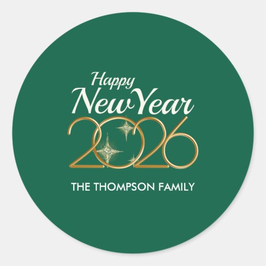 Sticker Rond Elegant Green & Gold “New Year 2026” Personalized  (Devant)