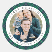 Sticker Rond Elegant Green Plaid Photo Christmas (Devant)