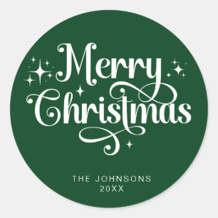 Sticker Rond Élégant Green Retro Joyeux Script de Noël personna