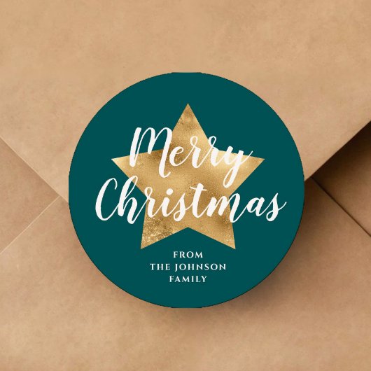 Sticker Rond Élégant Green Star Joyeux Noël