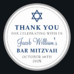 Sticker Rond Elegant gris et Navy Blue Bar Mitzvah Merci<br><div class="desc">Élégant Gris et Navy Blue Bar Mitzvah Merci Classic Round Sticker</div>
