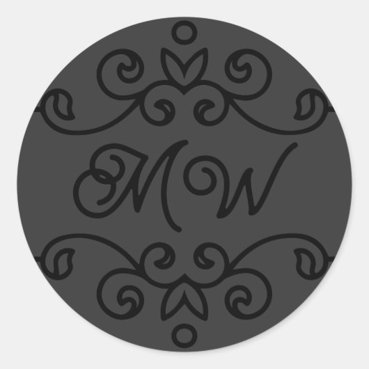 Sticker Rond Élégant Gris Noir Flourdissant Ajouter Monogramme  (Devant)