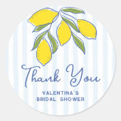 Sticker Rond Elegant Hand Drawn Lemons Blue Stripes Thank You (Devant)
